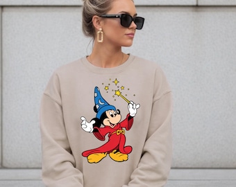 Walt Disney Fantasia Mickey Mouse-sweater, tovenaar Mickey ronde hals, vintage Y2K jaren 90 Disney-sweater, Disneyland Trip-trui