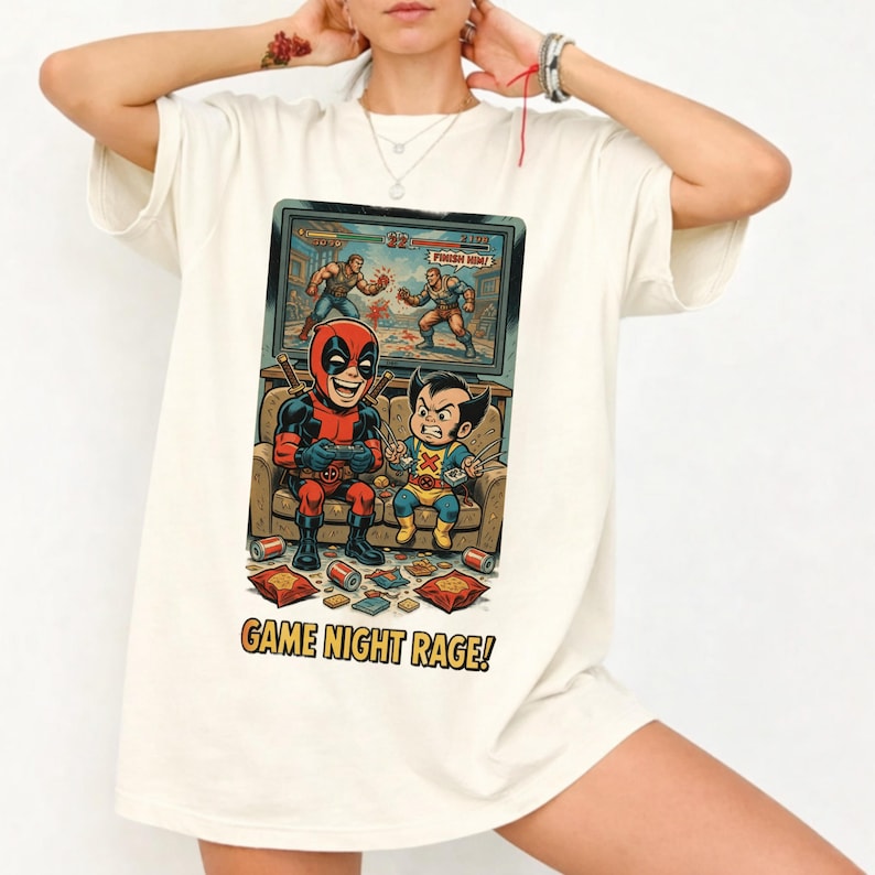deadpool wolverine, gamer shirt, game night, funny marvel shirt, rage quit, video game gift, superhero gaming, marvel comics, fighting game, couch potato gamer, deadpool fan gift