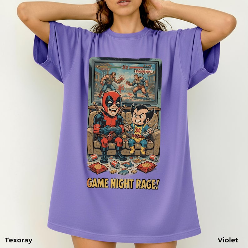 Retro Deadpool Wolverine Game Night-tröja - Rolig Gamer Rage-tröja, Marvel Comics Video Game Night-tröja, Rolig superhjältepresent bild 10
