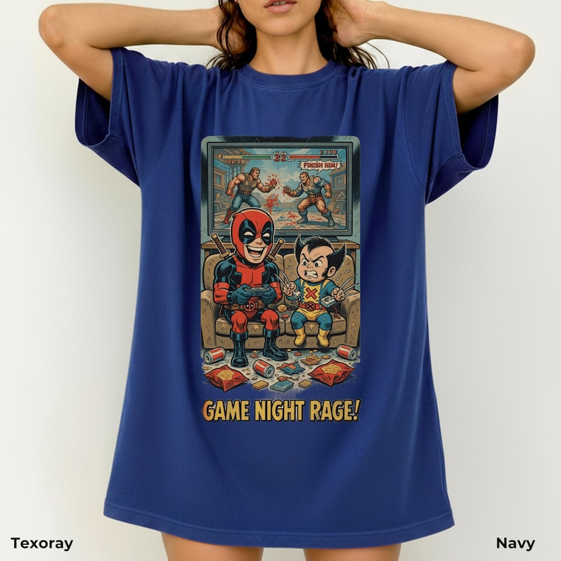 Retro Deadpool Wolverine Game Night-tröja - Rolig Gamer Rage-tröja, Marvel Comics Video Game Night-tröja, Rolig superhjältepresent bild 16