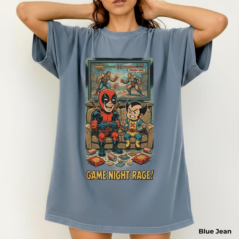 Retro Deadpool Wolverine Game Night-tröja - Rolig Gamer Rage-tröja, Marvel Comics Video Game Night-tröja, Rolig superhjältepresent bild 7