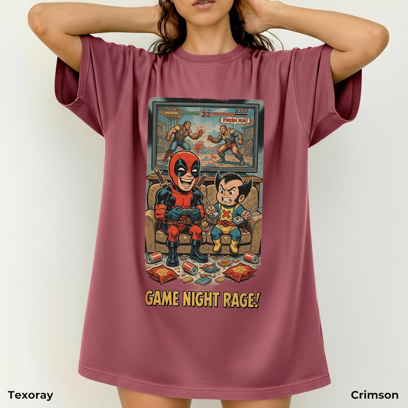 Retro Deadpool Wolverine Game Night-tröja - Rolig Gamer Rage-tröja, Marvel Comics Video Game Night-tröja, Rolig superhjältepresent bild 8