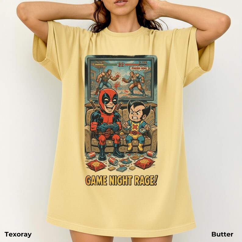 Retro Deadpool Wolverine Game Night-tröja - Rolig Gamer Rage-tröja, Marvel Comics Video Game Night-tröja, Rolig superhjältepresent bild 11