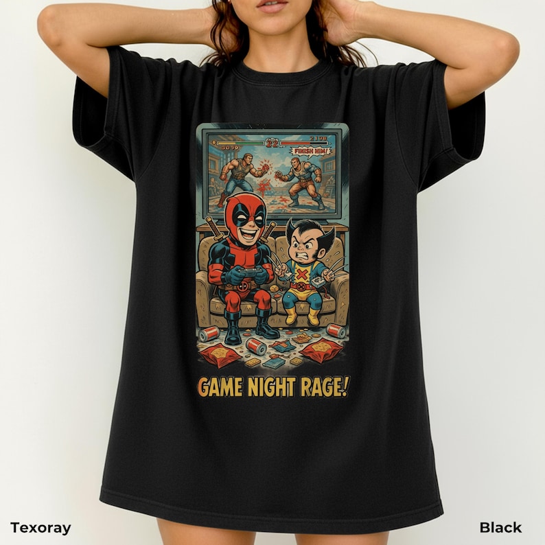 Retro Deadpool Wolverine Game Night-tröja - Rolig Gamer Rage-tröja, Marvel Comics Video Game Night-tröja, Rolig superhjältepresent bild 13