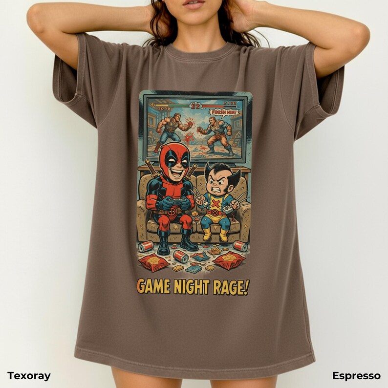 Retro Deadpool Wolverine Game Night-tröja - Rolig Gamer Rage-tröja, Marvel Comics Video Game Night-tröja, Rolig superhjältepresent bild 14