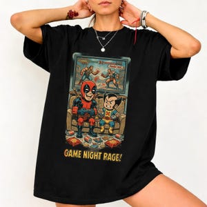 Retro Deadpool Wolverine Game Night-tröja - Rolig Gamer Rage-tröja, Marvel Comics Video Game Night-tröja, Rolig superhjältepresent bild 4