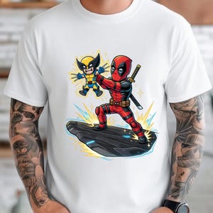 Camiseta divertida de Deadpool con Baby Wolverine, camiseta de El Rey León, ropa para hombres y mujeres, camiseta de Marvel Avengers, Marvel Comics, imagen 1