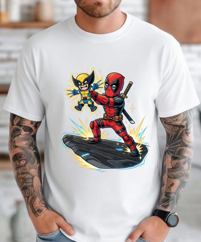 Camiseta divertida de Deadpool con Baby Wolverine, camiseta de El Rey León, ropa para hombres y mujeres, camiseta de Marvel Avengers, Marvel Comics, imagen 1