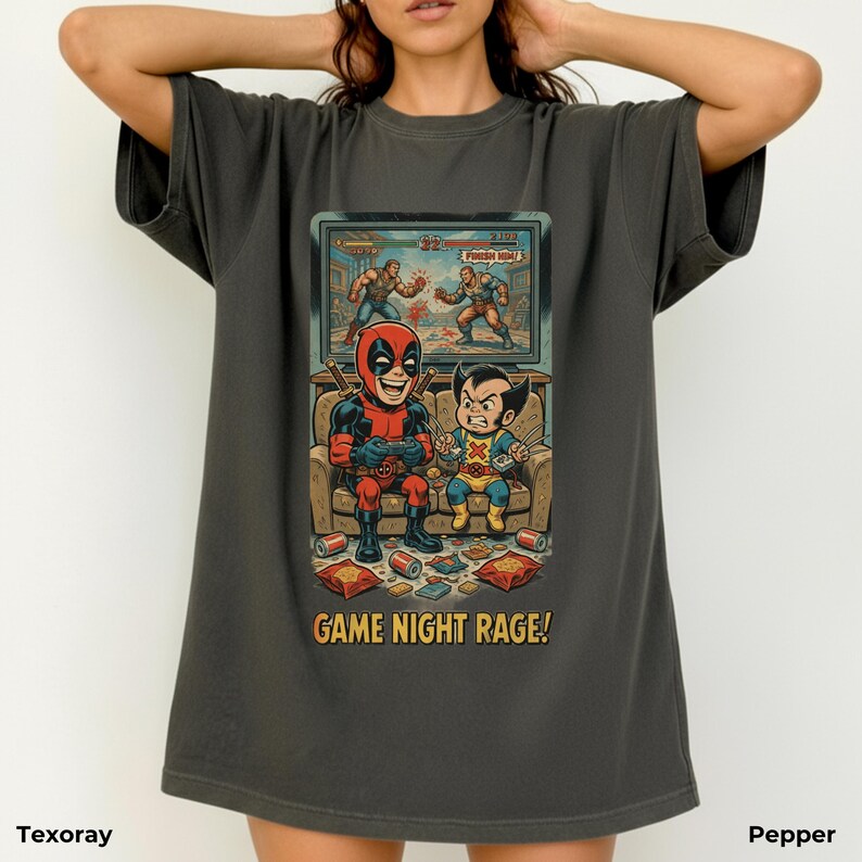 Retro Deadpool Wolverine Game Night-tröja - Rolig Gamer Rage-tröja, Marvel Comics Video Game Night-tröja, Rolig superhjältepresent bild 9