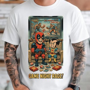 Retro Deadpool Wolverine Game Night-tröja - Rolig Gamer Rage-tröja, Marvel Comics Video Game Night-tröja, Rolig superhjältepresent bild 1