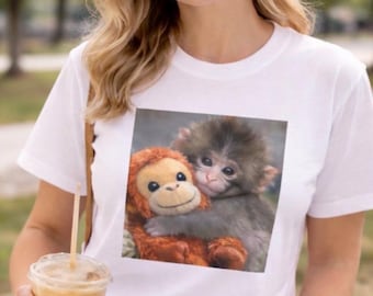 punch Monkey knuffelen knuffel foto T-shirt | T-shirt met dierenprint