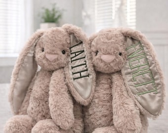 Conejo bordado personalizado / Peluche personalizado para rellenar cestas de Pascua, regalo para baby shower