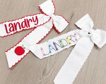 Personalized Back to School Hair Bow | First Day of School Bow | Apple Bow | Custom Crayon Hair Bow | Embroidered Bow