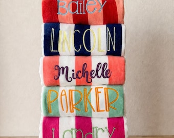 Personalized Beach Towel | Embroidered Name Towel | Custom Kids Towel | Monogram Pool Towel | Summer Gift for Kids | Striped Towel