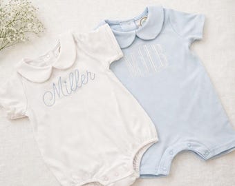 Personalized Baby Boy Romper | Embroidered Name Outfit | Monogram Baby Boy Clothes | Classic Peter Pan Collar Onesie | Baby Boy Gift