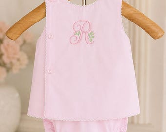 Personalized Baby Diaper Set | Embroidered Monogram Outfit | Heirloom Baby Boy or Girl Outfit | Baby Shower Gift | Coming Home Outfit | Clas