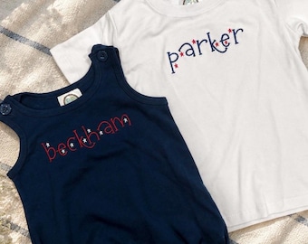 Personalized Patriotic Baby Outfit | Custom Embroidered Americana Sibling Set