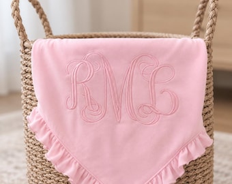 Personalized Baby Blanket | Embroidered Monogram Baby Girl Blanket | Custom Baby Name Blanket | Baby Shower Gift | Newborn Keepsake Gift
