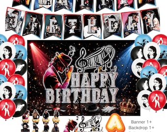 Puede incluir: Un conjunto de decoración para fiestas que incluye una pancarta con el texto HAPPY BIRTHDAY, un telón de fondo grande con el texto HAPPY BIRTHDAY, dieciséis globos, un adorno grande para pastel y doce adornos pequeños para cupcakes.