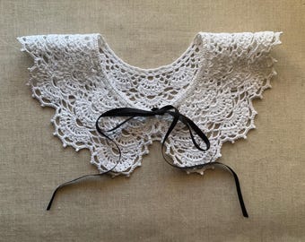 Crochet Lace Collar, Victorian Style, Ribbon Tie