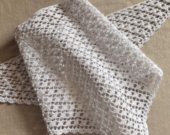 Handmade White Cotton Crochet Head Scarf, Delicate Lace Summer Kerchief