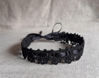 Black Crochet Lace Choker - Victorian Gothic Collar, Handmade
