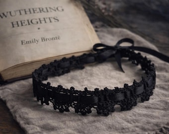 Black Lace Choker Necklace – Wuthering Heights Inspired Gothic Collar, Victorian, Book Lover Gift