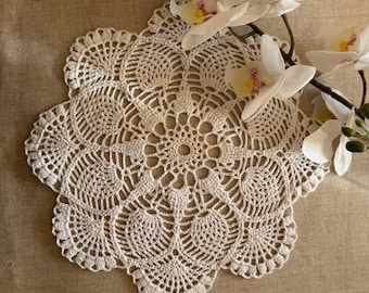 Hand crocheted round lace doily, wall decor styling idea, vintage cottage home decor