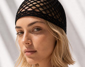 Crochet Mesh Cap, Lace Beanie, Summer Skull Cap, Openwork Cotton Blend, Personalization