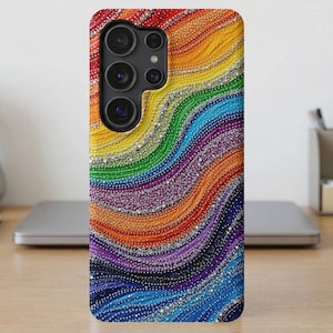 Funda resistente MagSafe con purpurina arcoíris y diseño ondulado brillante (iPhone, Samsung)