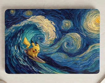 Pikachu Van Gogh Sternennacht MacBook Tasche, Surfing Pikachu Laptop Shell Cover für MacBook Air Pro 13 14 16 Air 15.3 13.6