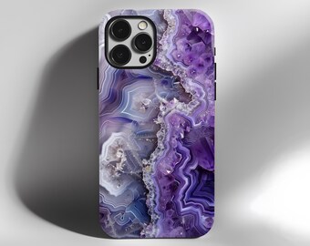 Etui MagSafe z ametystową geodą do iPhone'a 17 16 15 14 Plus Pro Max, Samsunga Galaxy S26 Ultra Plus, fioletowa geoda z kryształowego agatu do iPhone'a