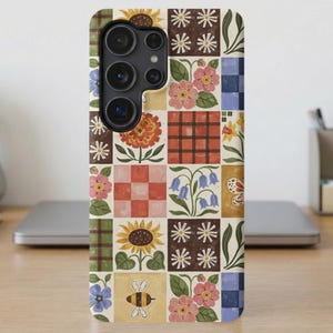 Cottagecore Floral MagSafe Phone Case for iPhone, Samsung Rustic Patchwork Bee Art