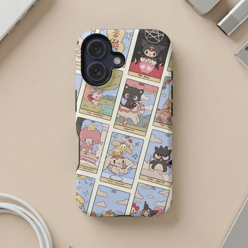 Etui MagSafe na iPhone'a 14 15 16 Pro Max z kartami tarota Sanrio Kawaii, Samsung Galaxy S26 Ultra, urocze, gotyckie etui na telefon z kartami tarota Hello Kitty Cinnamoroll zdjęcie 8