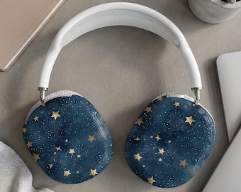 Apple AirPods Max Shell Cases Gold Stars Starry Night Deep Blue Celestial Design Cover Luxury Headphone Earcup Protector Mystical Aesthetic