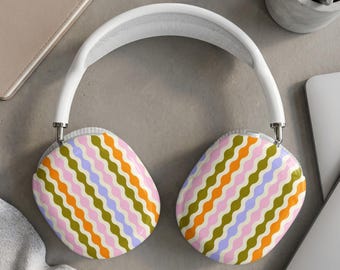 Groovy Retro Wavy Stripe AirPods Max Shell Cases, Funky 70er Jahre Ästhetik Apple AirPods Max Covers, Bunte Einzigartige AirPod Protektoren