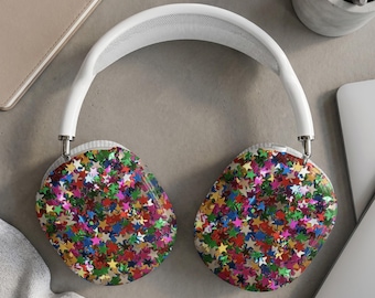 Apple AirPods Max Shell Cases, Colorful Metallic Star Confetti Design, Fun Y2K Bright Printed Sparkle Ear Cover, Headphone Accessory Gift