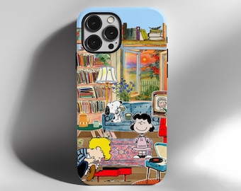 Snoopy Peanuts Magsafe-telefoonhoesje, Peanuts Gang iPhone 14 15 16 17 Pro Max, Charlie Brown Samsung S26 Ultra Lofi Bookworm-cadeau