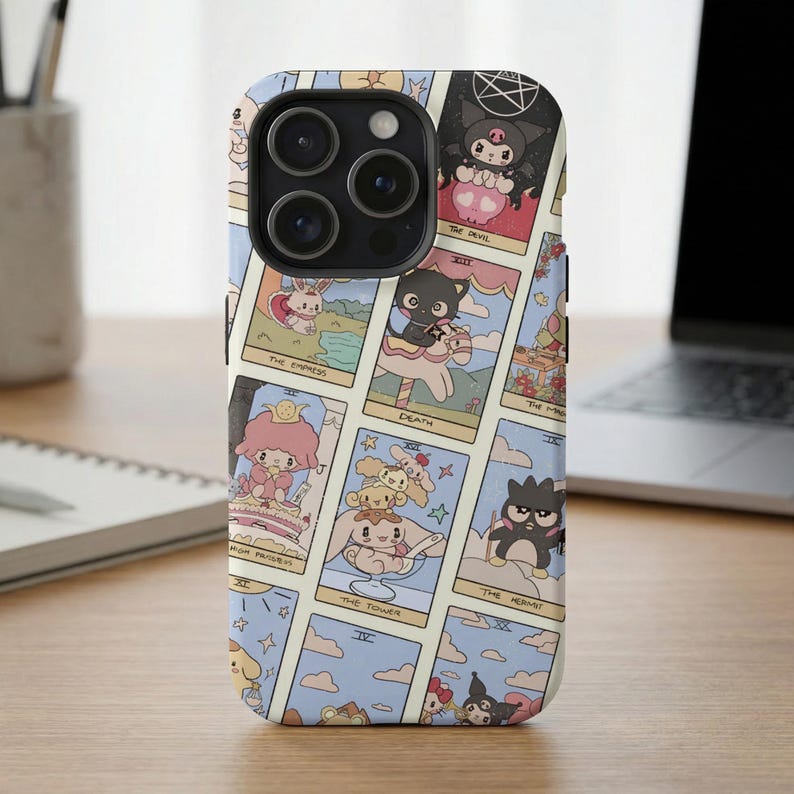 Etui MagSafe na iPhone'a 14 15 16 Pro Max z kartami tarota Sanrio Kawaii, Samsung Galaxy S26 Ultra, urocze, gotyckie etui na telefon z kartami tarota Hello Kitty Cinnamoroll zdjęcie 5