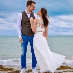 Two Pieces Wedding dress  | Lace tulle chiffon satin Custom made Bridal Gown |Colored Wedding Dress