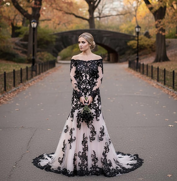 Blush and Black Lace Wedding Dress | Custom Made Gown Blush and Black Lace Wedding Dress | Custom Made Gown
