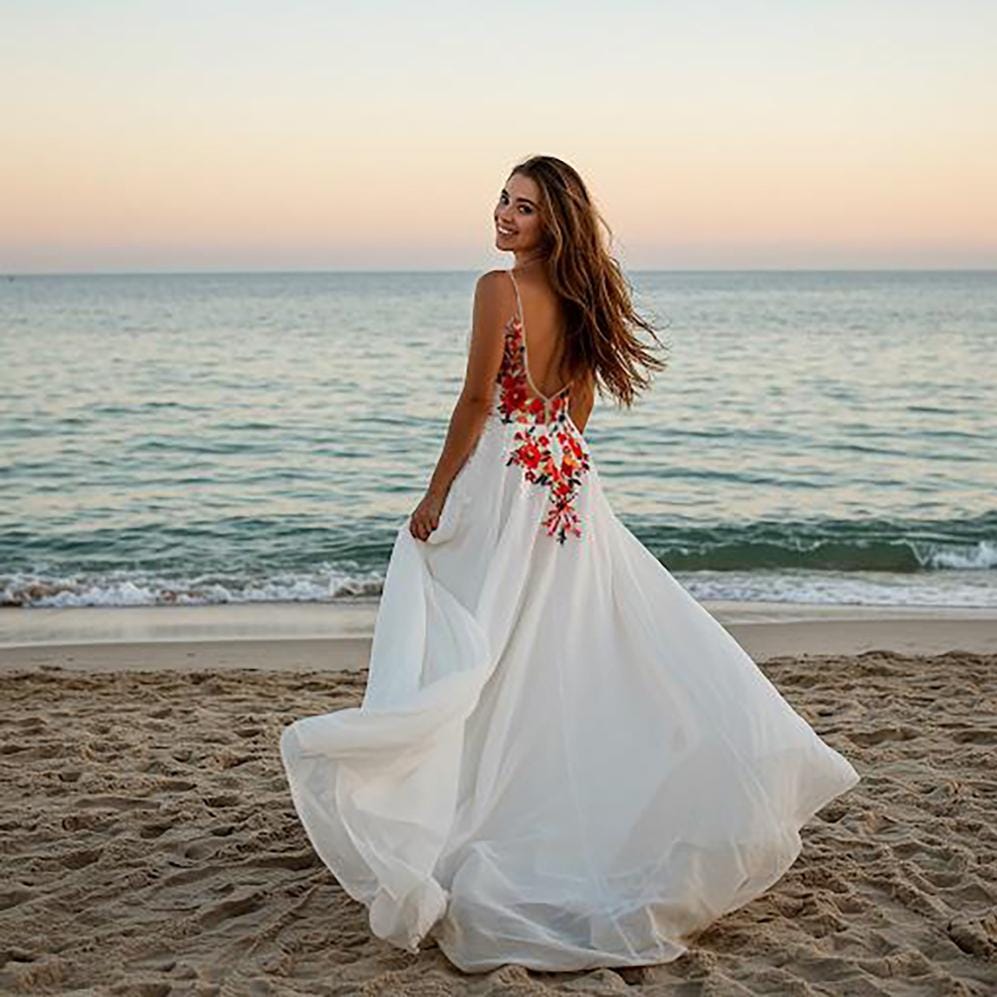 Boho Beach Wedding Dress | Handmade Embroidered Bridal Gown