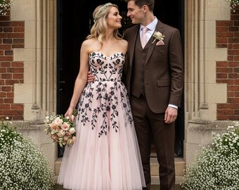 Blush and Black Lace Wedding Dress | Custom Made Gown Blush and Black Lace Wedding Dress | Custom Made Gown