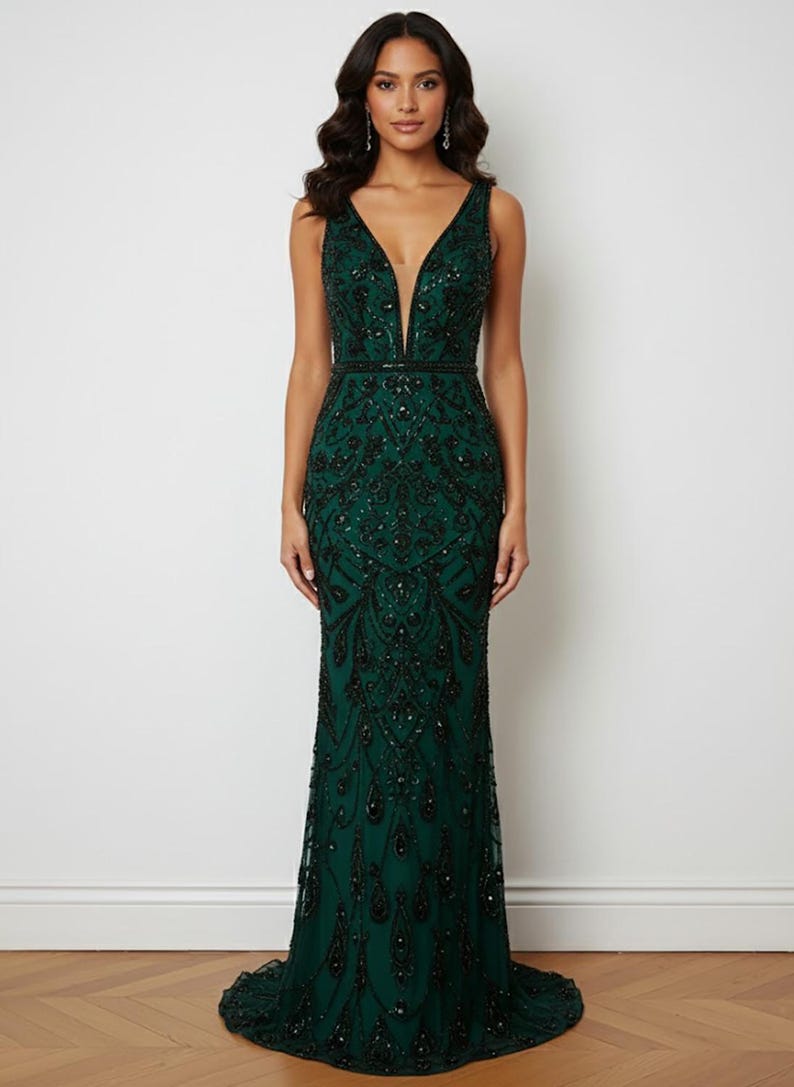 Custom Beaded Tulle Prom Dress | Handmade Evening Gown image 7