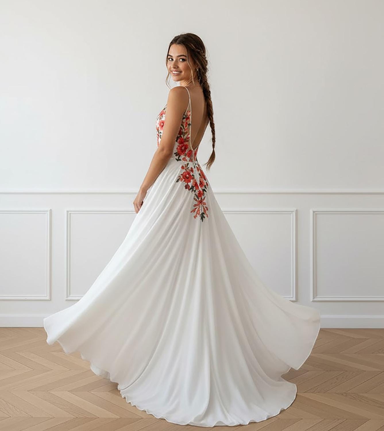 Boho Beach Wedding Dress | Handmade Embroidered Bridal Gown