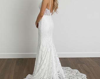 Custom Bohemian Lace Wedding Dress | Silk Embroidery Bridal Gown