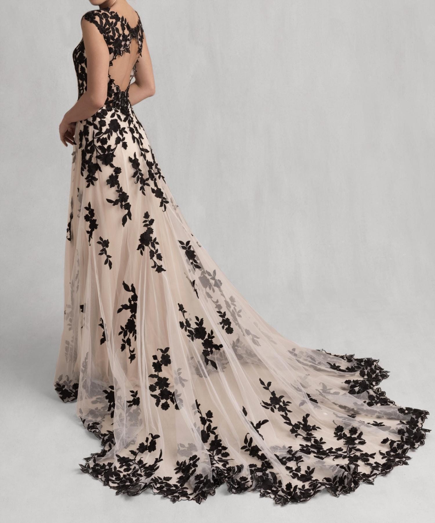 Blush and Black Lace Wedding Dress | Custom Made Gown