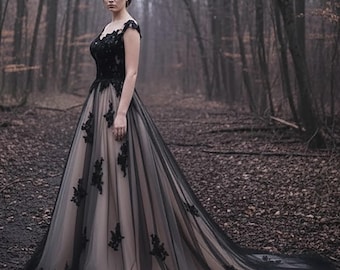 Handmade Black Lace Wedding Dress | Custom Gothic Bridal Gown