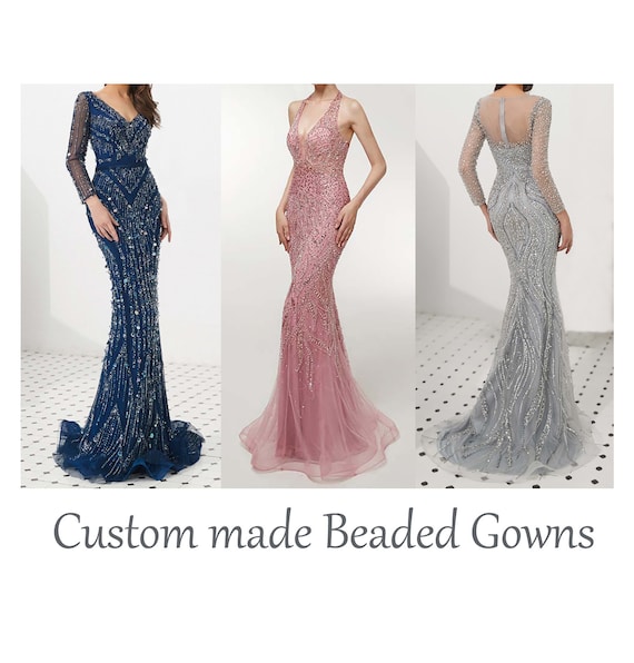 Custom Made Beaded Evening Dresses Etsy