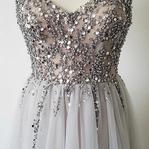 Custom Beaded Tulle Prom Dress | Handmade Evening Gown image 4